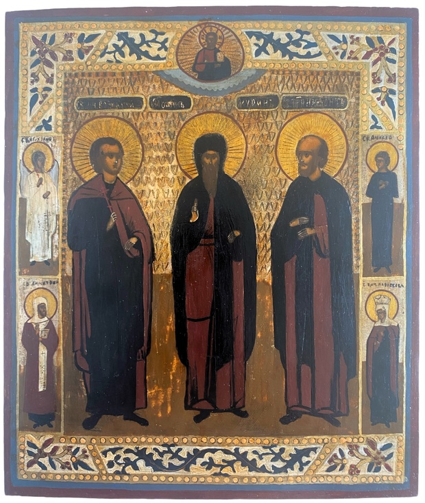 Икона святые целители Иоанн Мурин Нифонт Вонифатий 19 век