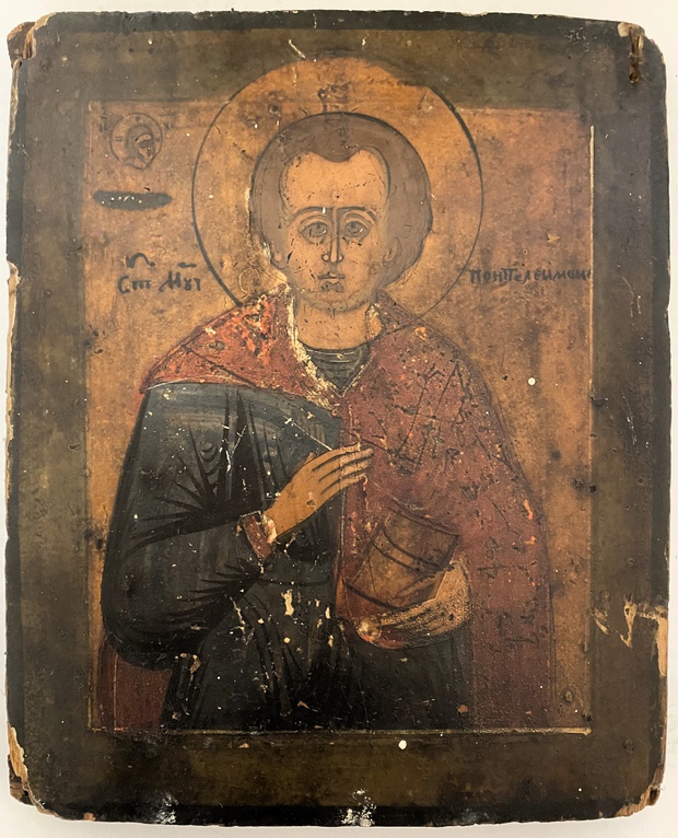 Старинная икона святой Пантелеймон целитель 19 век