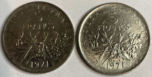 Иностранная монета 5 франков Франция 1971 год