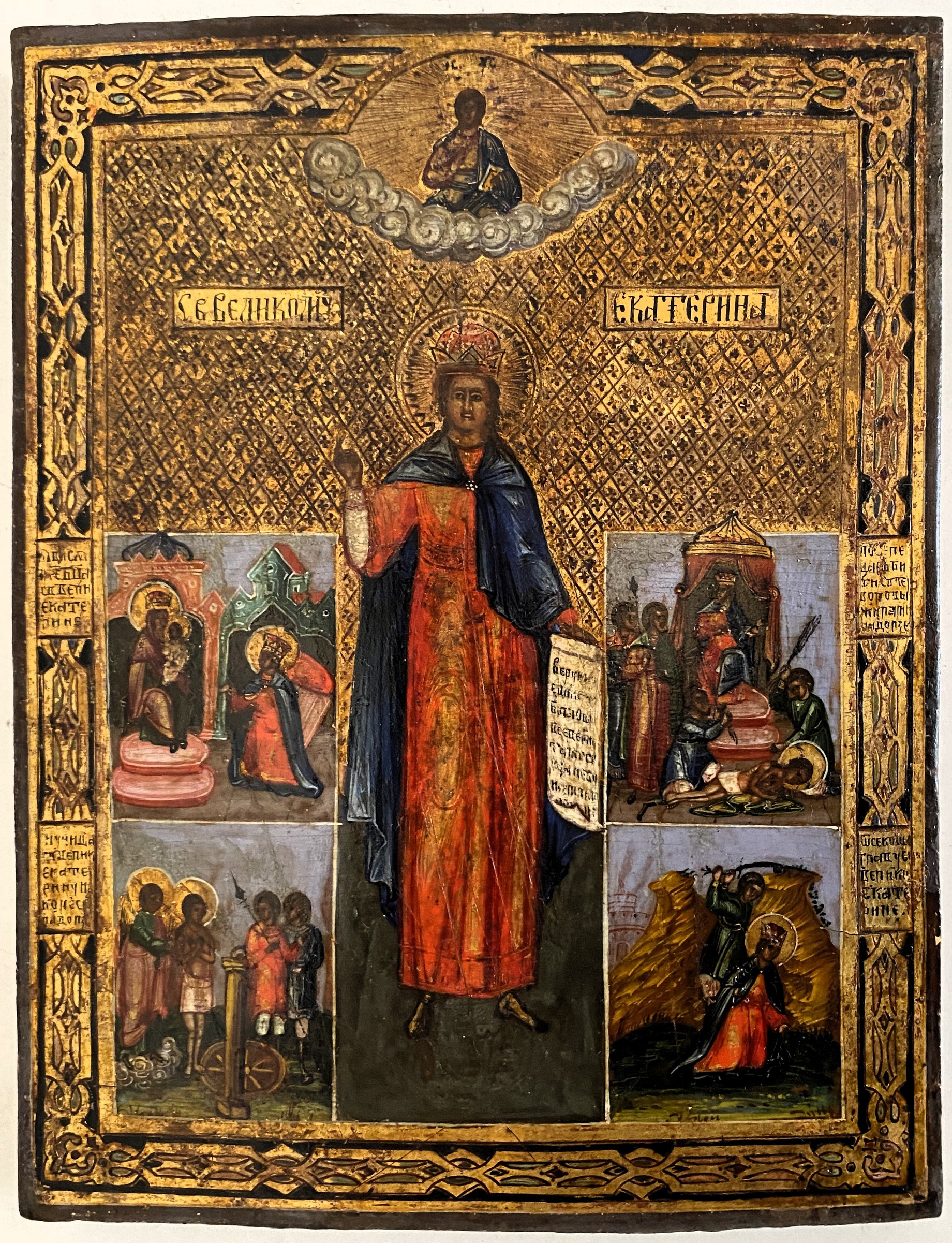 Икона святая Екатерина со сценами клеймами жития 19 век