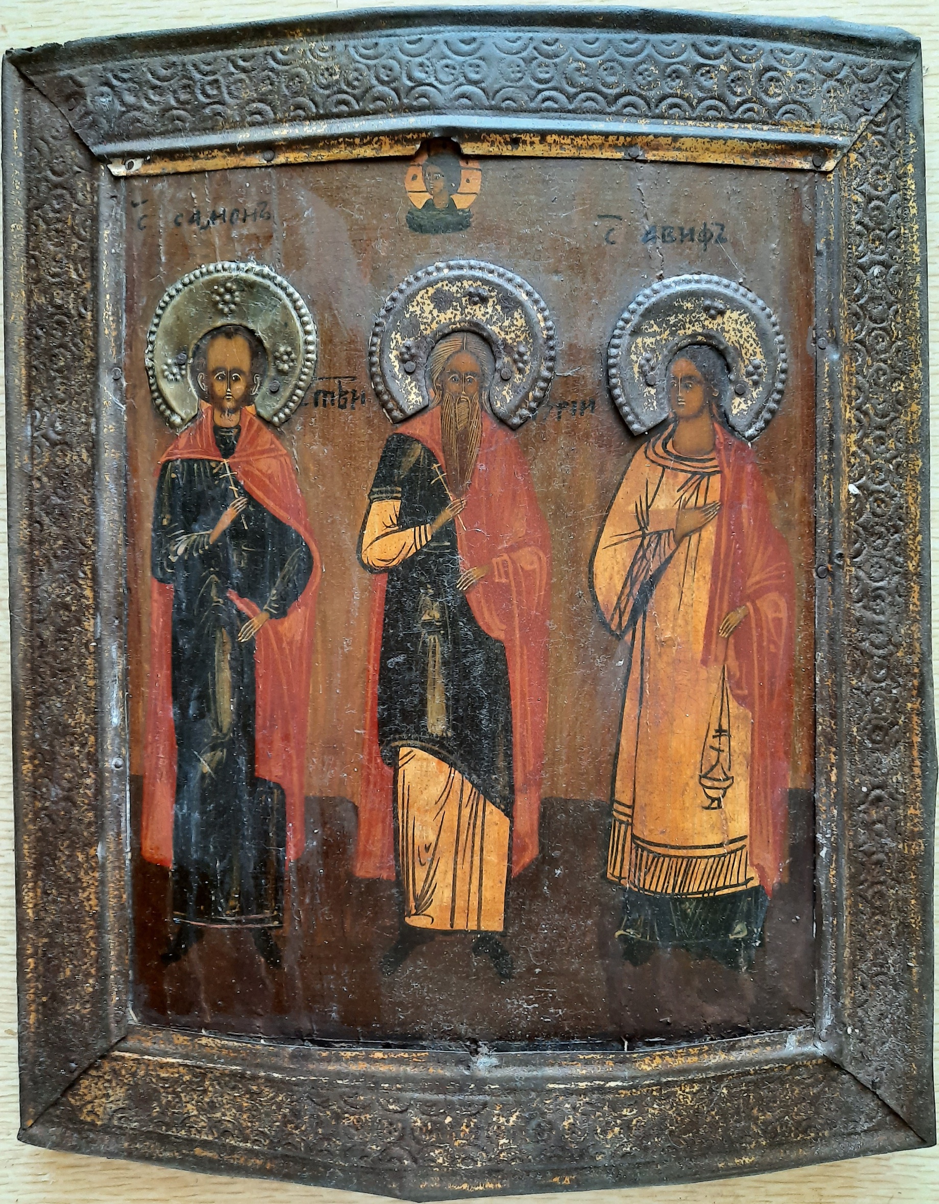 Антикварная Икона Святые Гурий Самон И Авив покровители Семейного Очага 19 век
