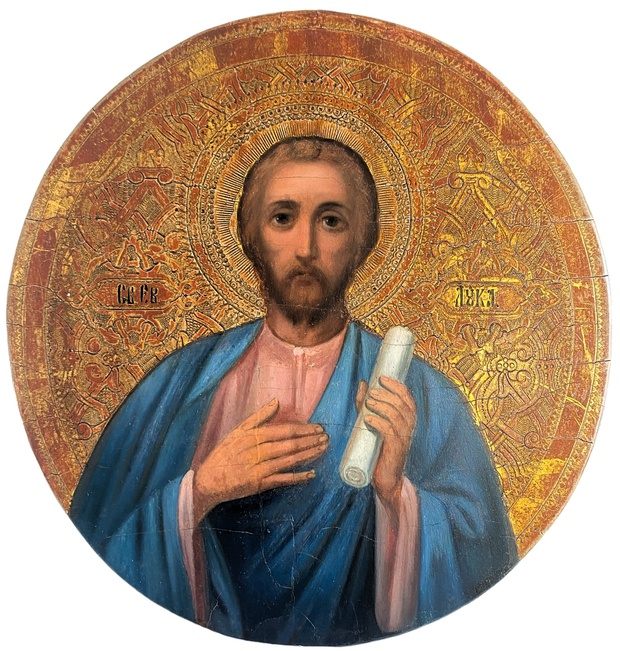 Икона святой апостол Лука тондо золото 19 век