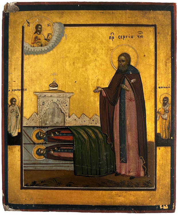 Икона Сергий Радонежский у гробов Родителей 19 век