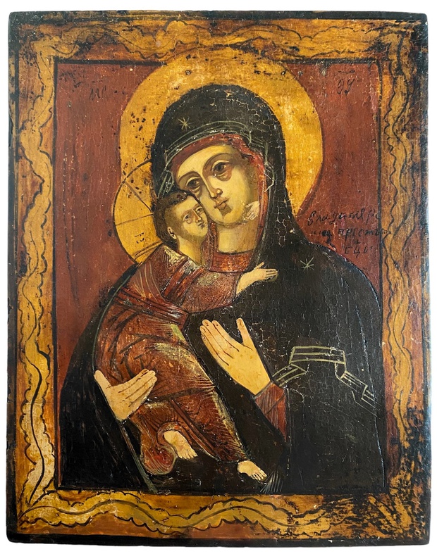Икона старинная Божия матери Владимирская 19 век