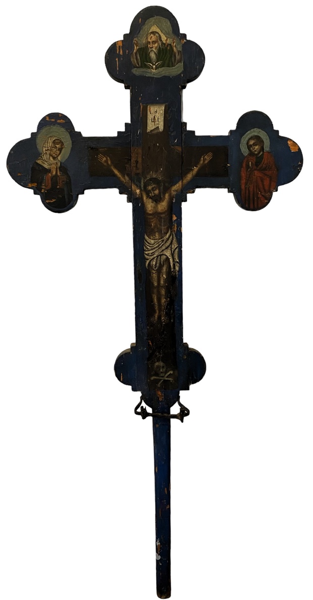 Крест икона выносное Храмовое распятие с подсвечником 19 век