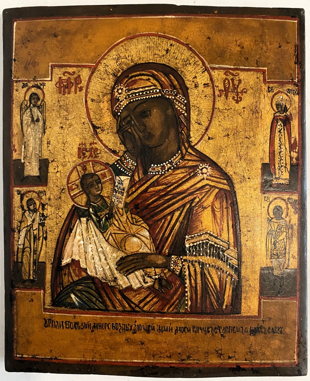 Икона Утоли Моя Болезни (Печали) с приписными святыми 19 век