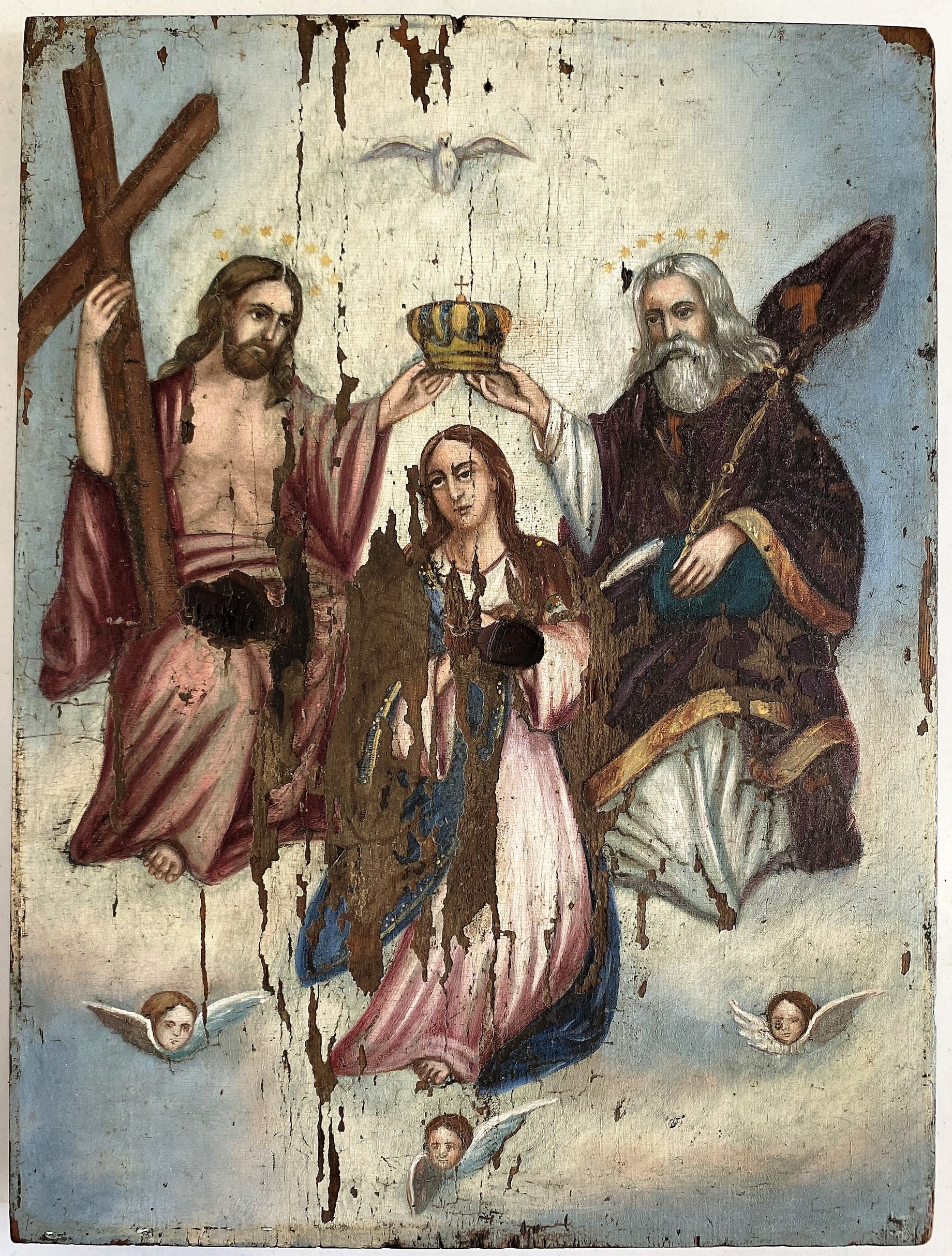 Старинная икона коронование пресвятой Богородицы 18 век