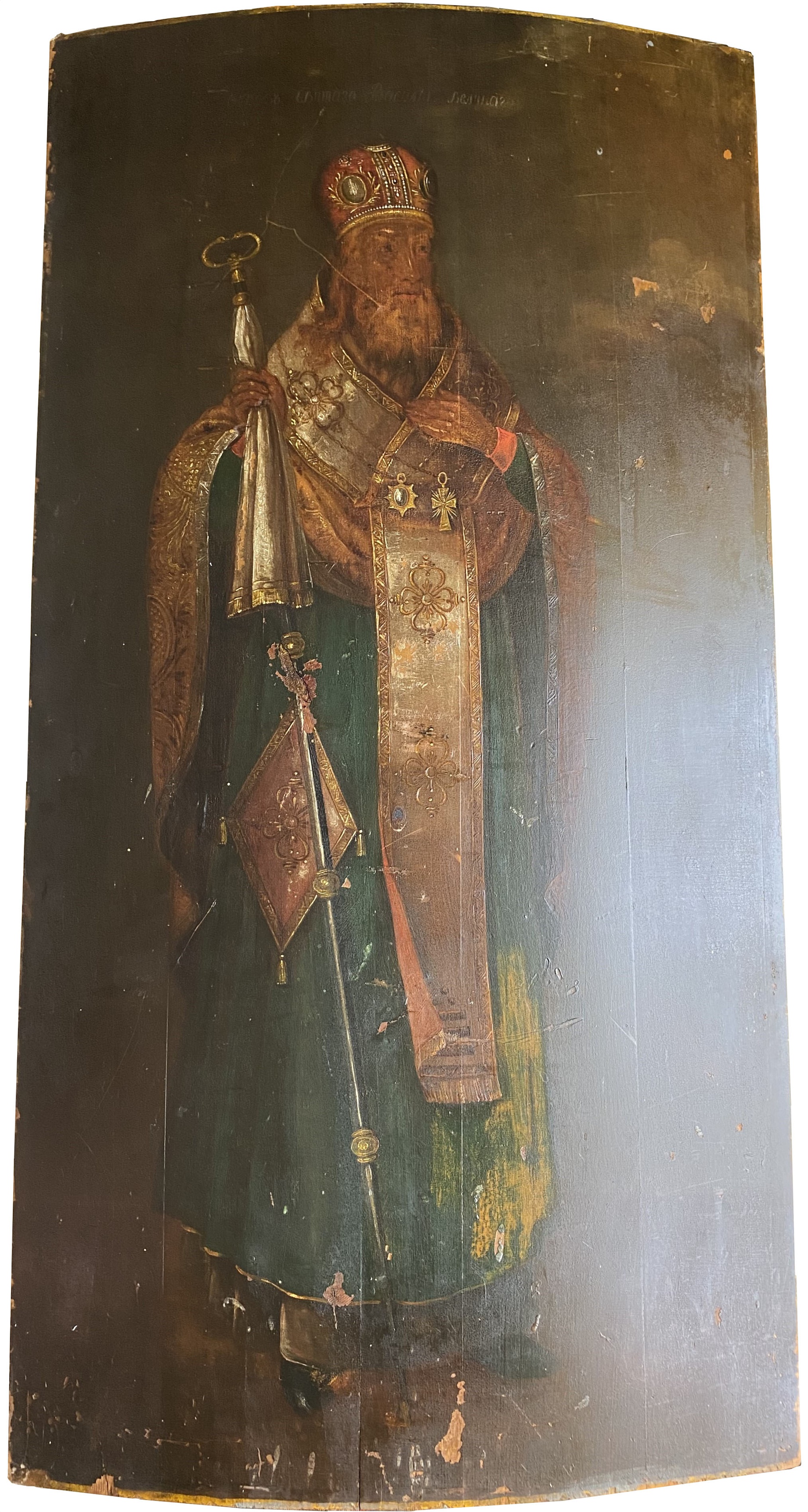 Антикварная Храмовая икона Святой Василий Великий - Ростовой 19 век без вмешательств