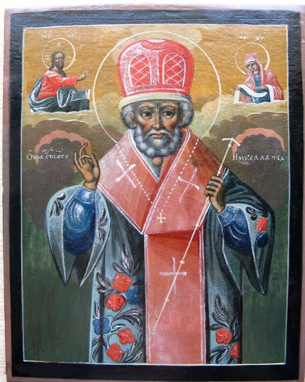 Антикварная икона Святой Николай Чудотворец Ранний Холуй Горбуновка первая половина 19 века
