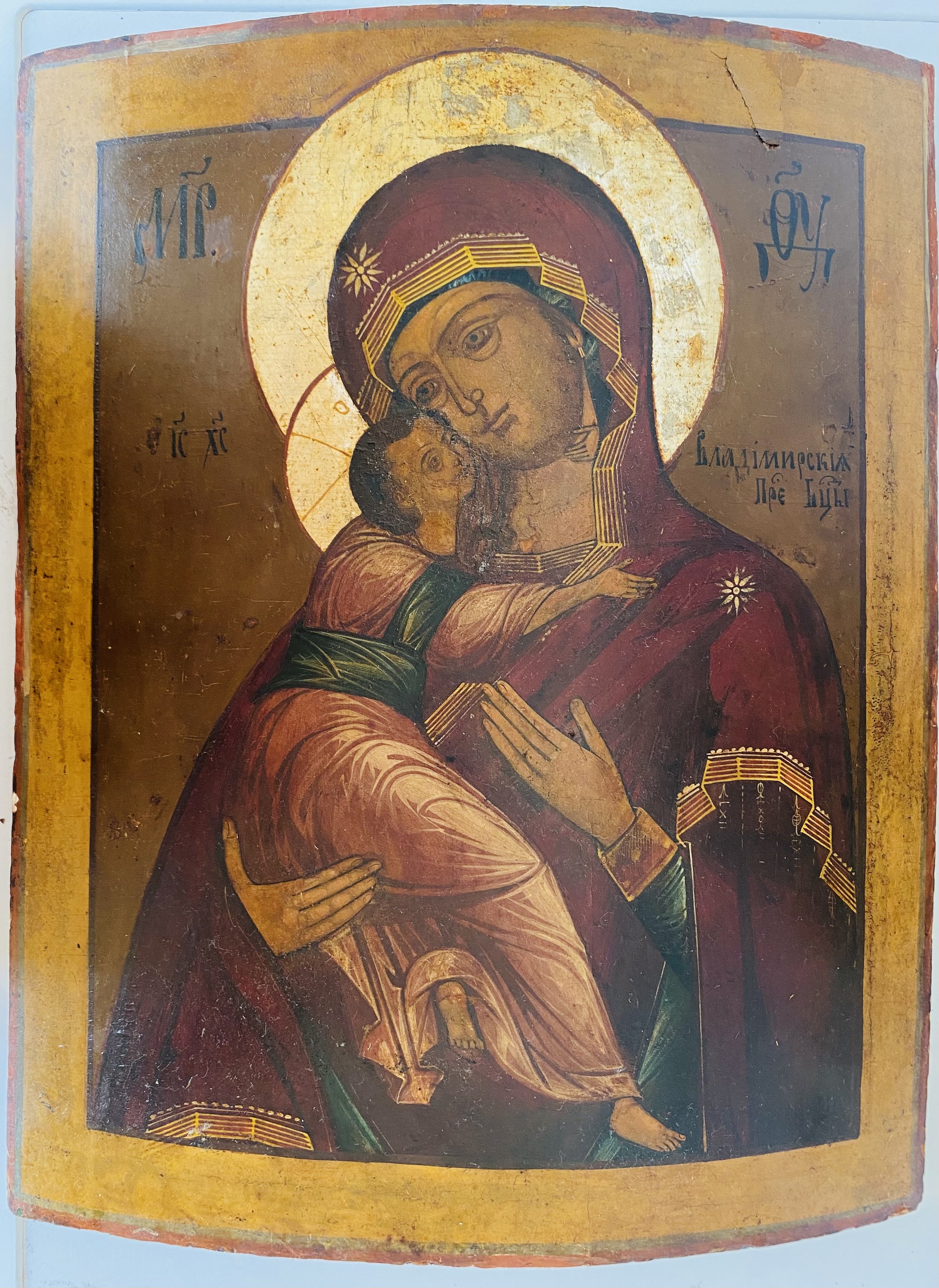 Икона Храмовая или Форматная Владимирская Пресвятая Богородица в редком размере 19 век