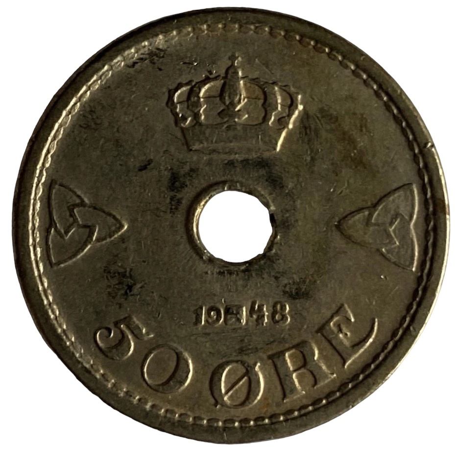 Иностранная монета 50 Оре 1948 год Норвегия