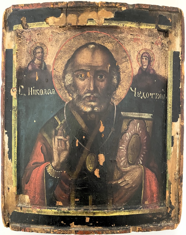 Икона святой Николай Чудотворец двойной ковчег 18 век