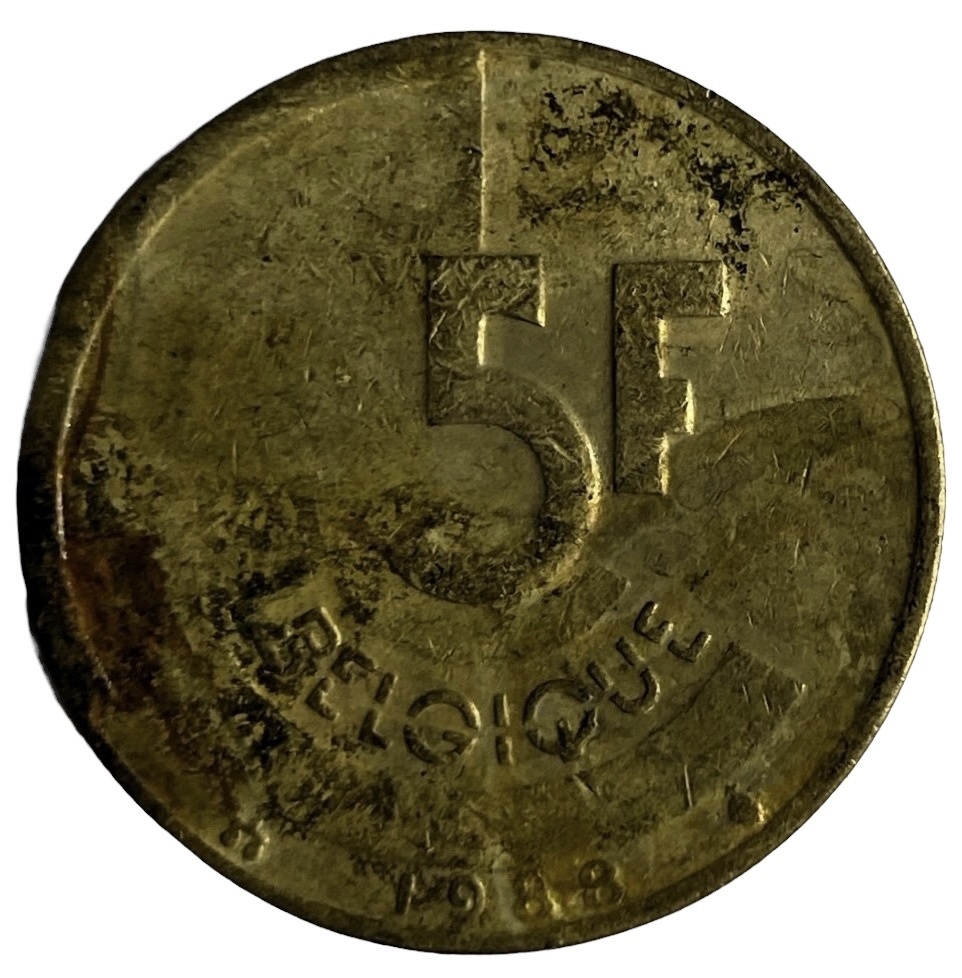 Иностранная монета 5 бельгийских франков 1988 год Бельгия