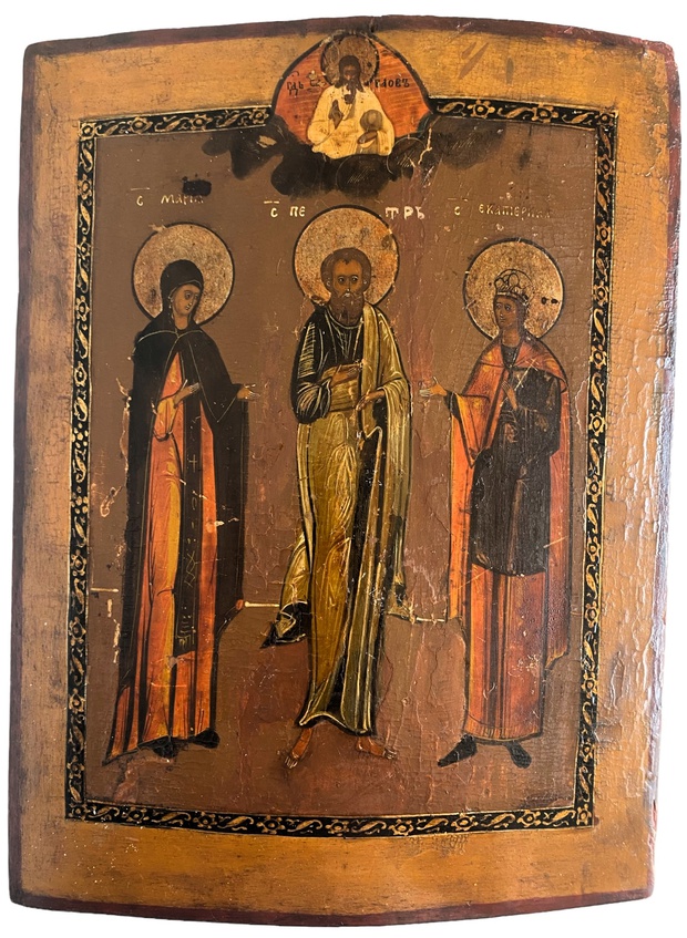 Икона Трое святых Петр Мария и Екатерина 19 век
