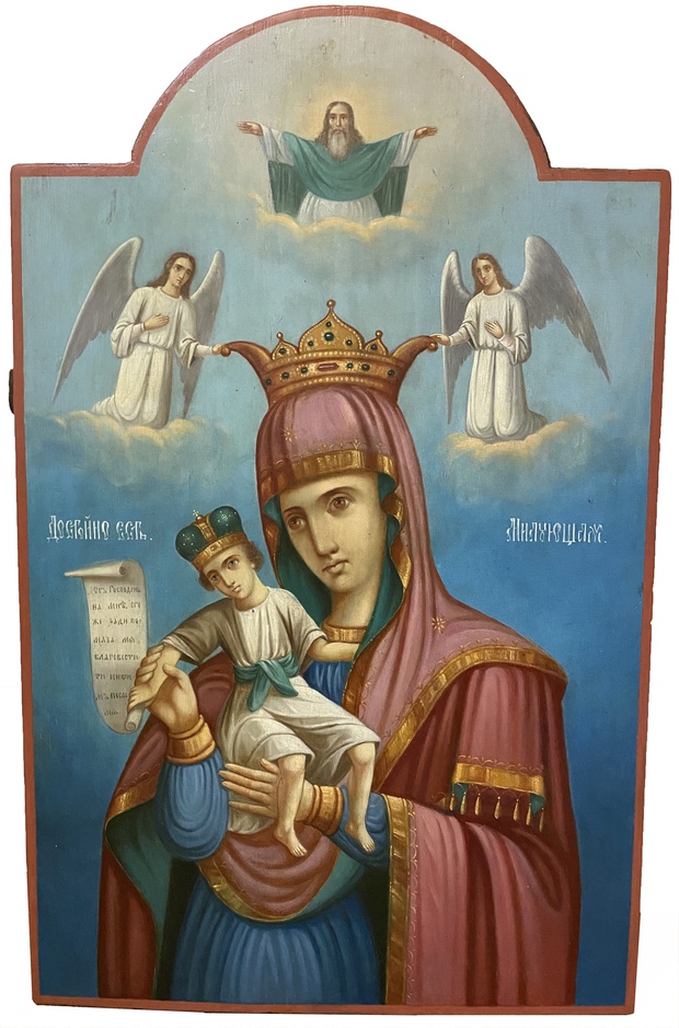 Икона Храмовая старинная пресвятая Богородица Достойно есть Милующая 19 век