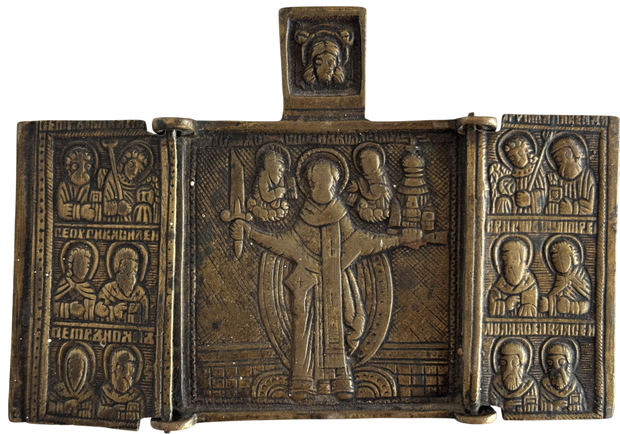 Складень Николай Чудотворец Можайский образ 19 век