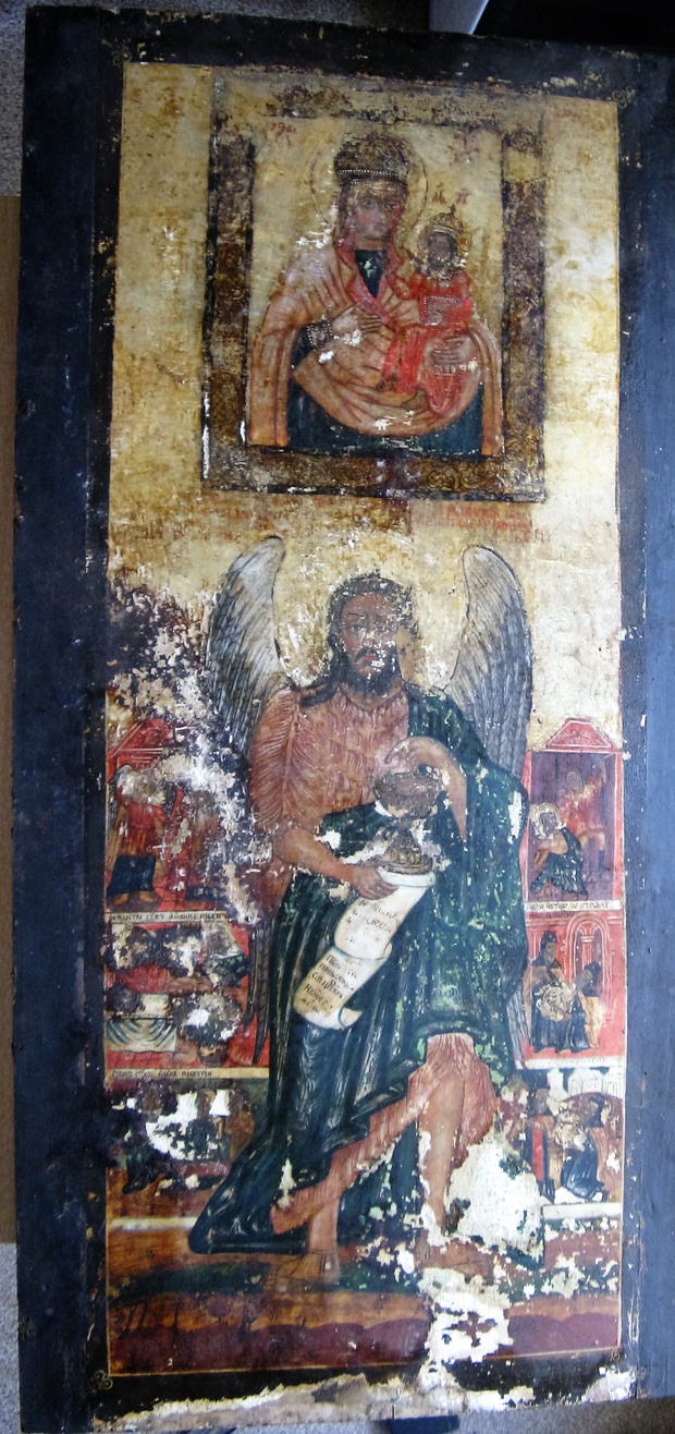 Храмовая Икона Рудненская Пресвятая Богородица с предстоящим Ангелом Пустыни Иоанном Предтечей 18 в