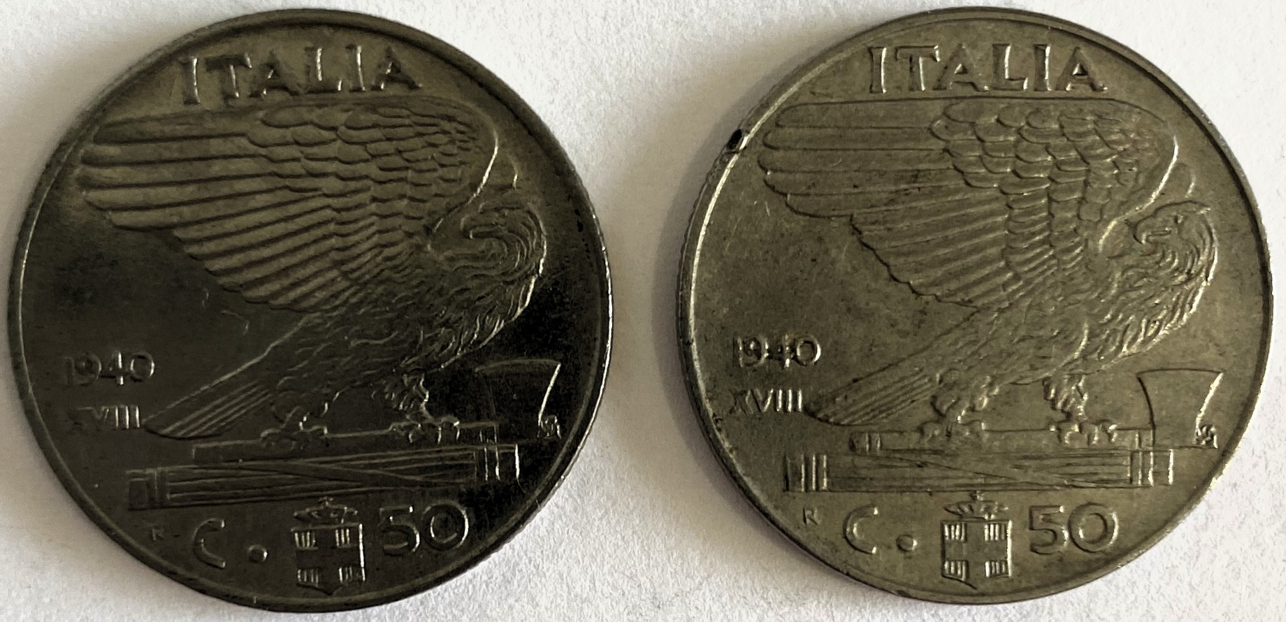 Иностранная монета Италия 50 Чентезимо 1940 год Лира