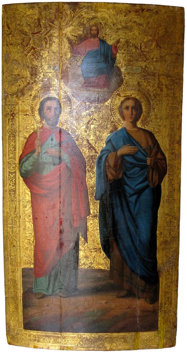 Антикварная Храмовая икона Святые Флор и Лавр 19 век