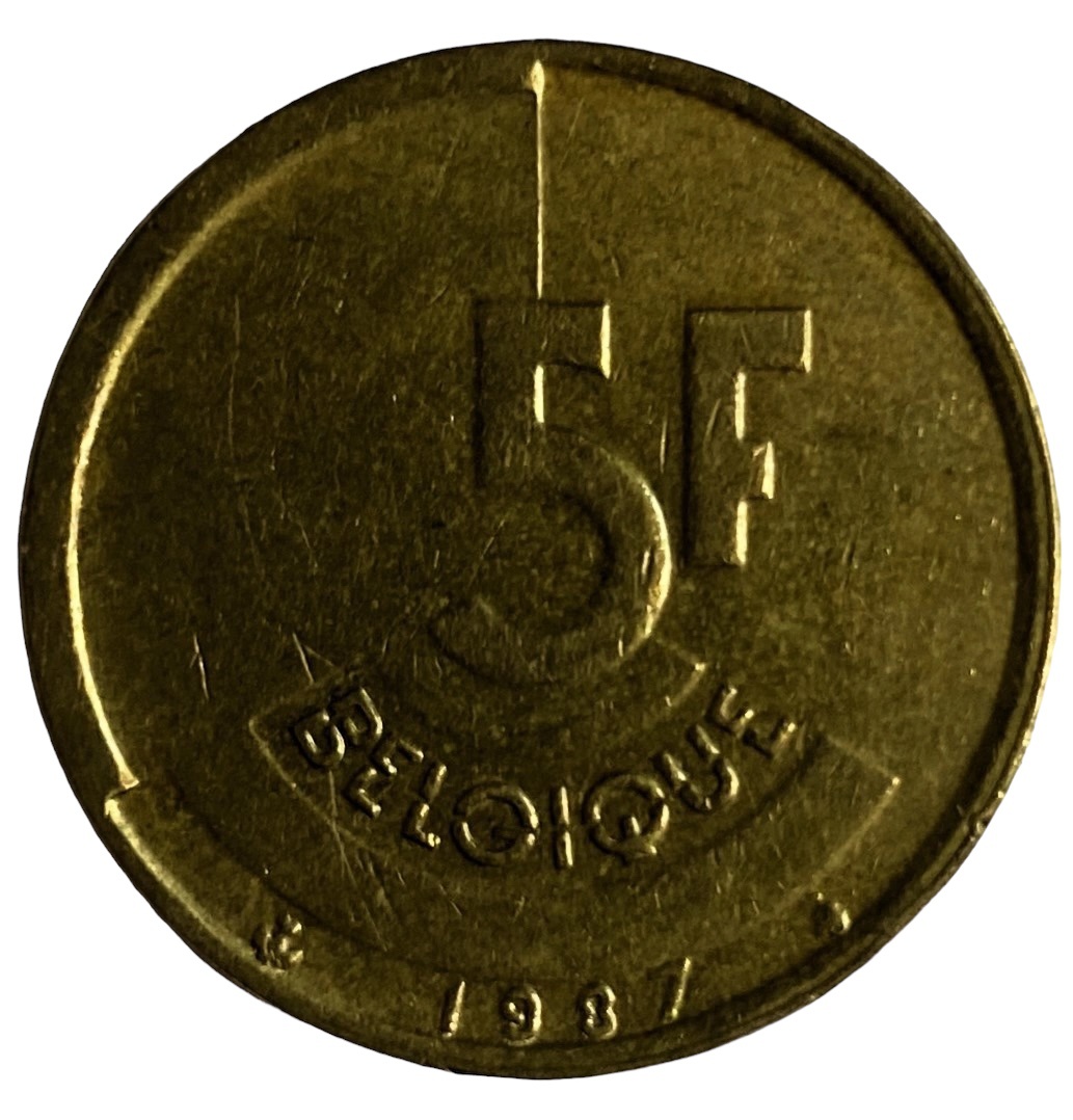 Иностранная монета 5 бельгийских франков 1987 год Бельгия