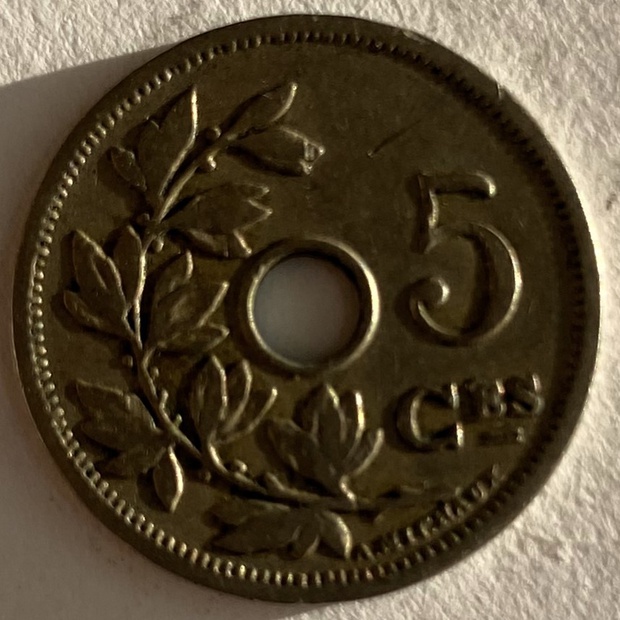 Иностранная монета 5 сантимов 1906 год Бельгия