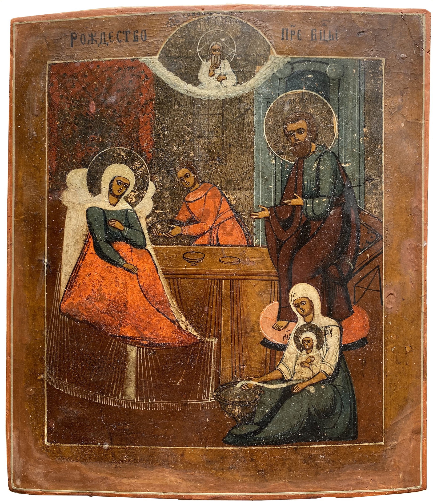 Антикварная Старинная икона Рождество Пресвятой Богородицы 19 век сертификат подлинности