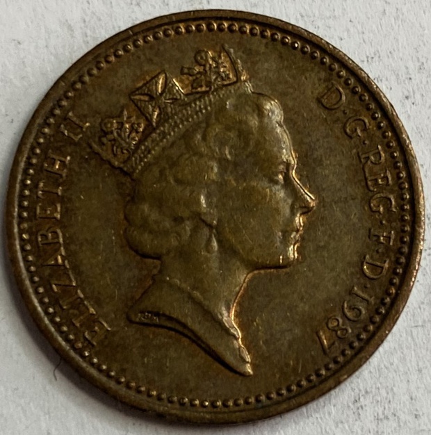 Иностранная монета 1 пенни 1987 г Великобритания