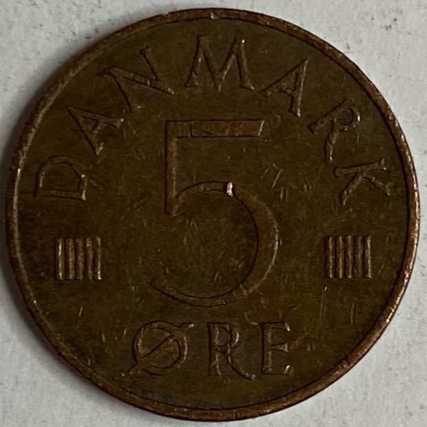 Иностранная монета 5 оре 1976 год Дания