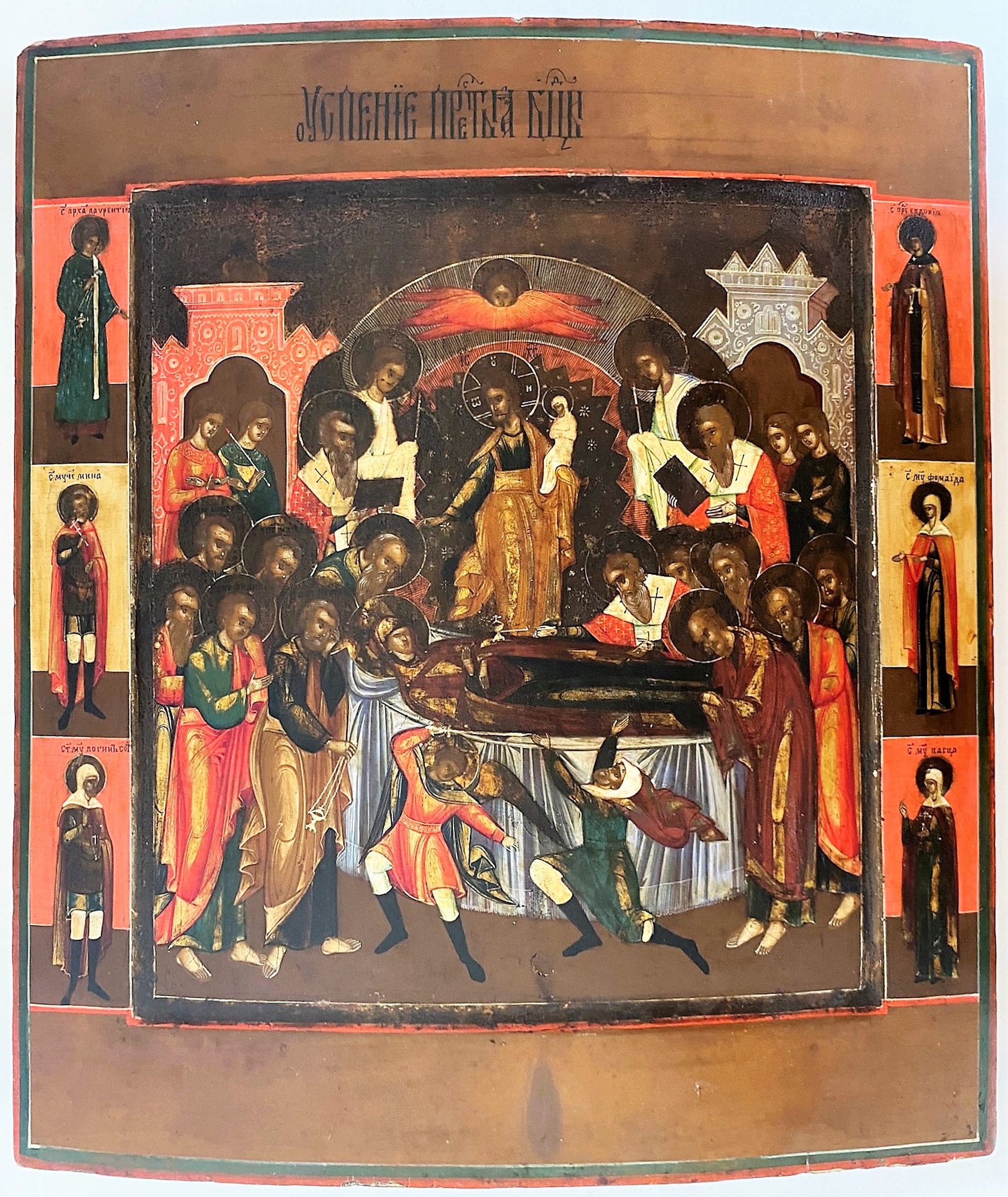Икона Успение пресвятой Богородицы с палеосными святыми 19 век