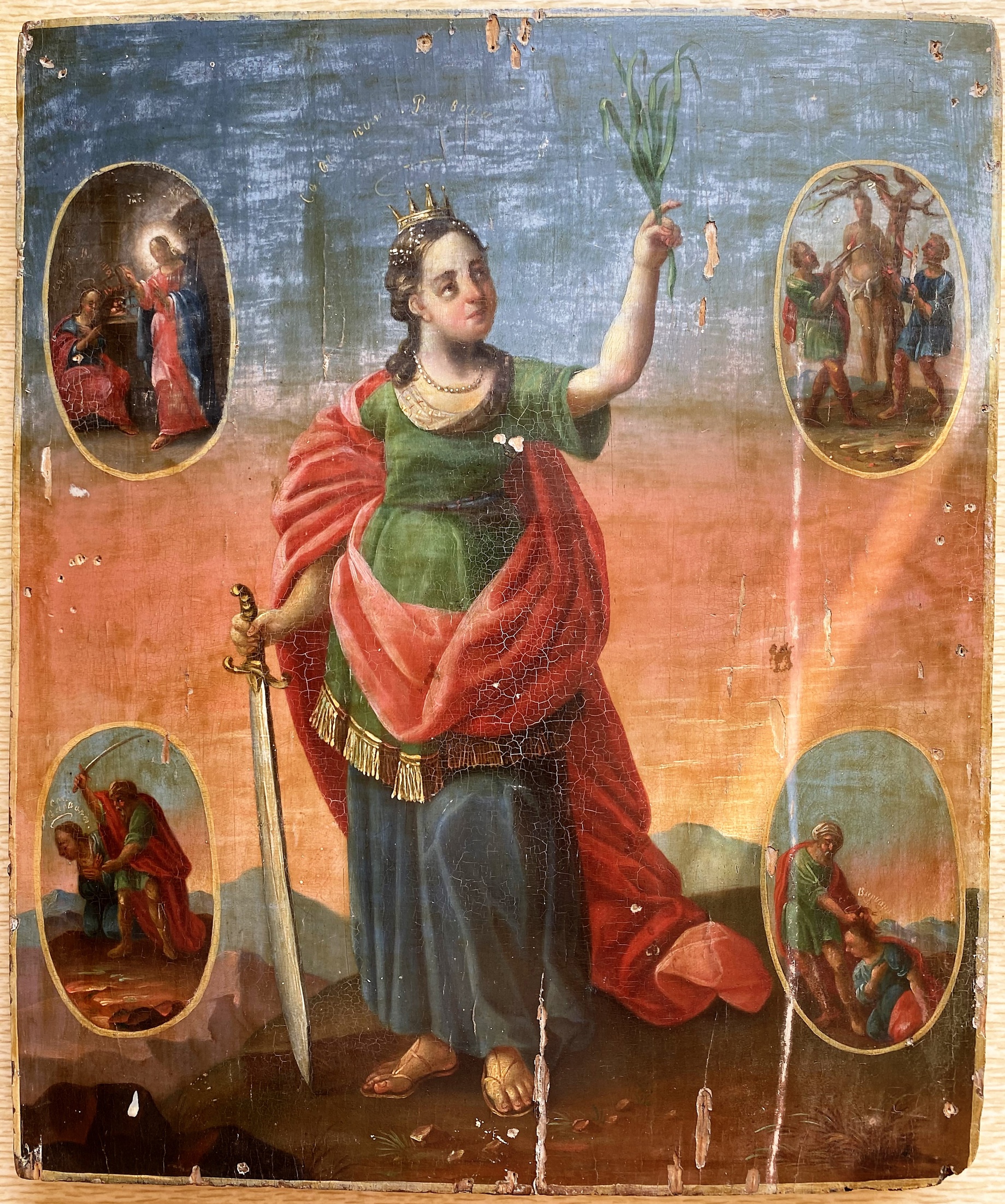 Антикварная Икона Святая Великомученица Варвара 18 век