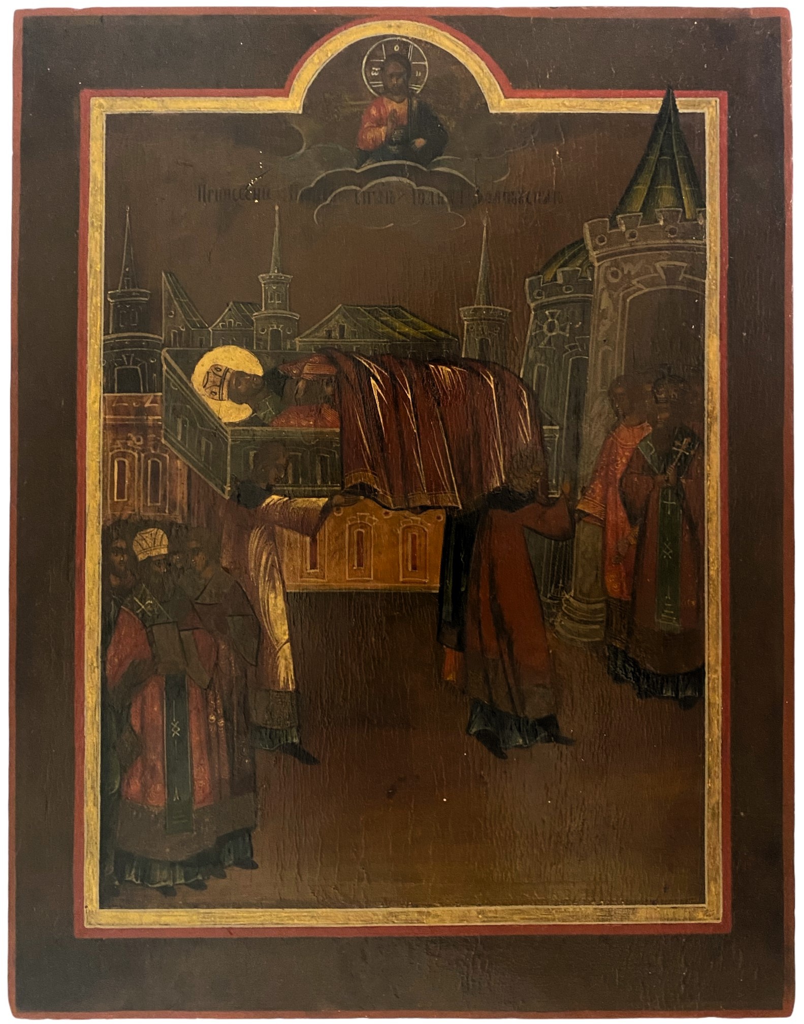 Старинная икона перенесение мощей святого Иоанна Златоуста 19 век