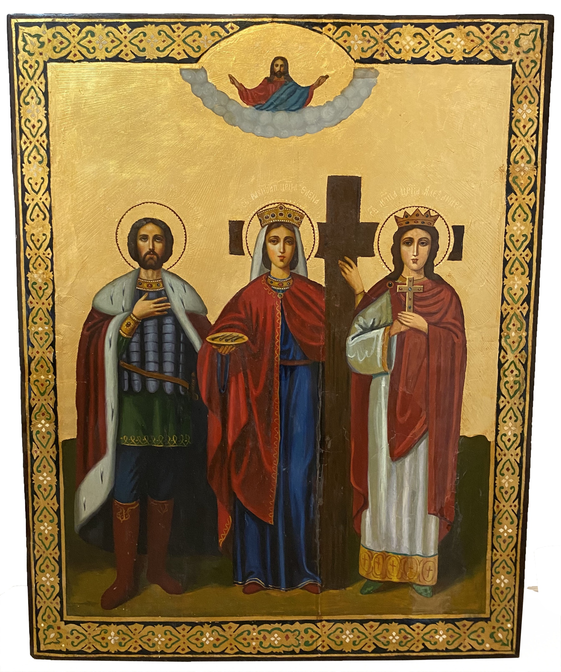 Старинная икона Александр Невский святая царица Елена святая Александра 19 век
