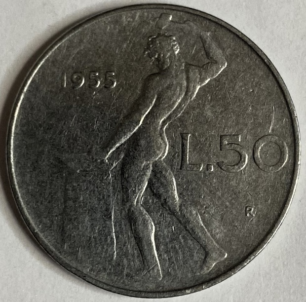 Иностранная монета Италия 50 Лир 1955 год Лира
