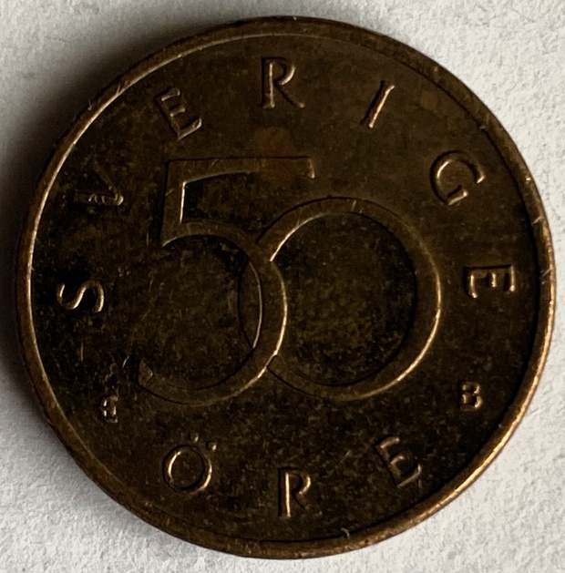 Иностранная монета 50 Оре Швеция 2002 год