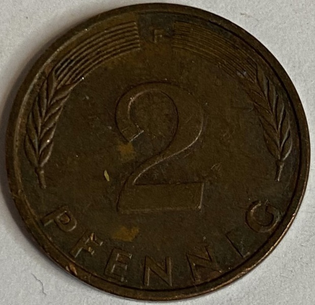 Иностранная монета 2 пфеннинг 1975 год Германия