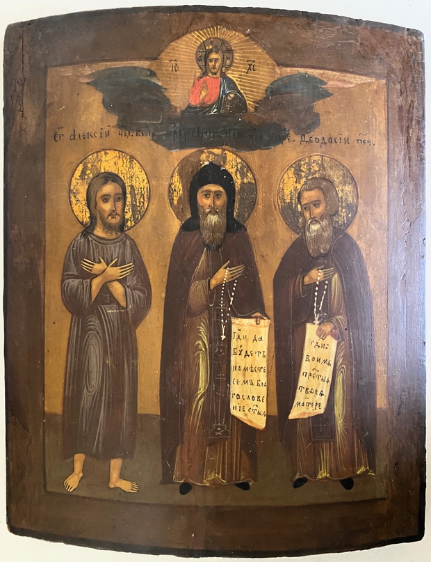 Старинная икона избранные святые Антоний и Феодосий Печерские Алексий 19 век
