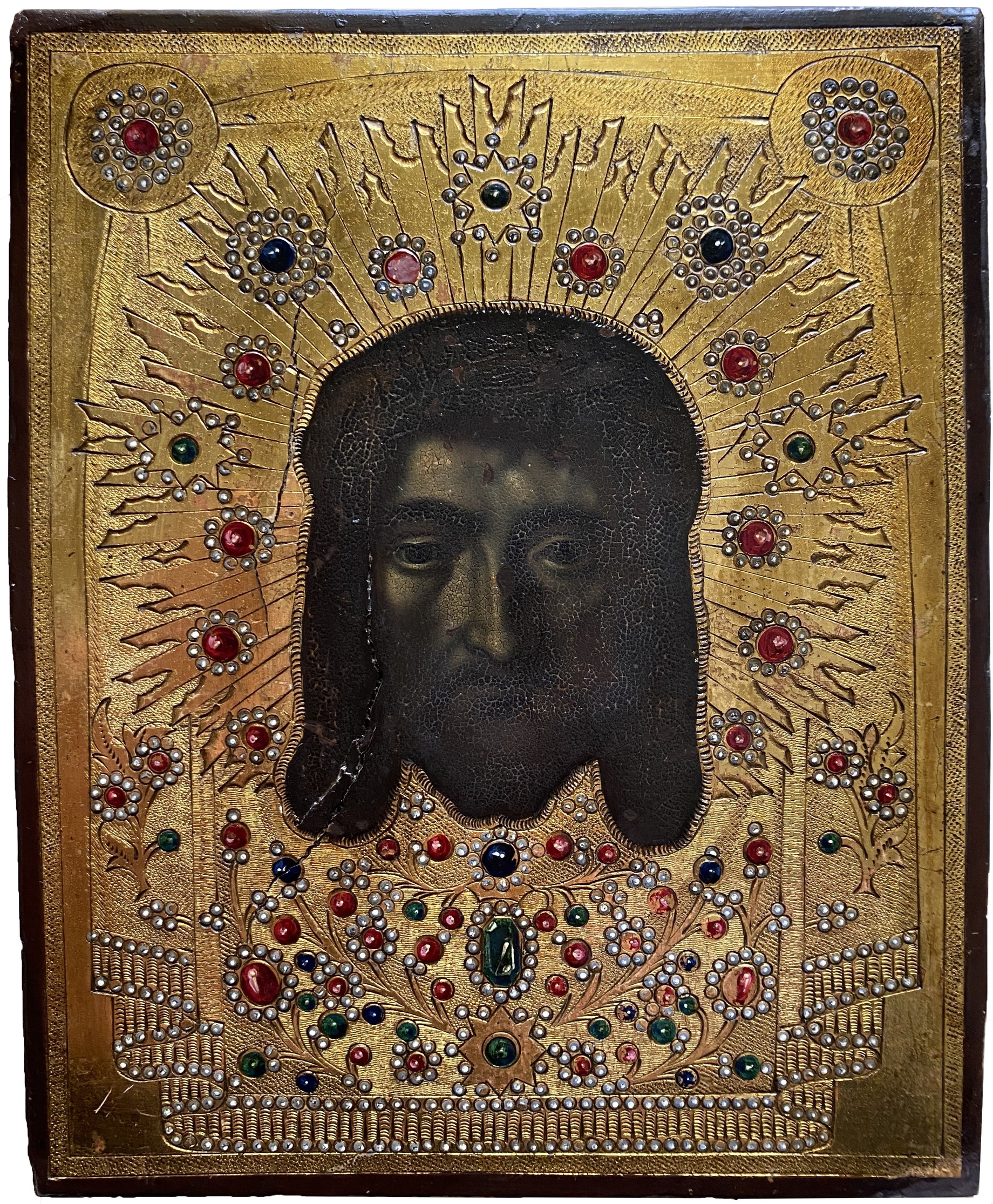Икона Спас Нерукотворный образ Господа сусальное золото 19 век