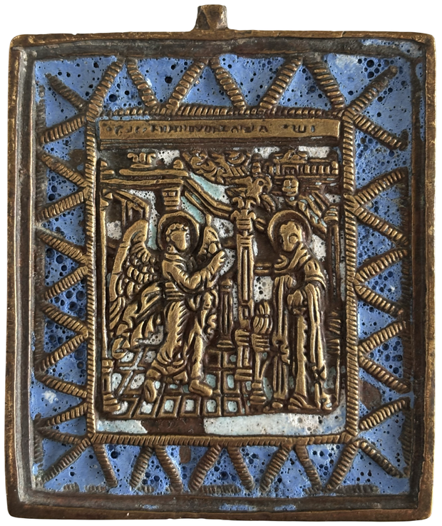 Меднолитая пластика икона Благовещение 19 век