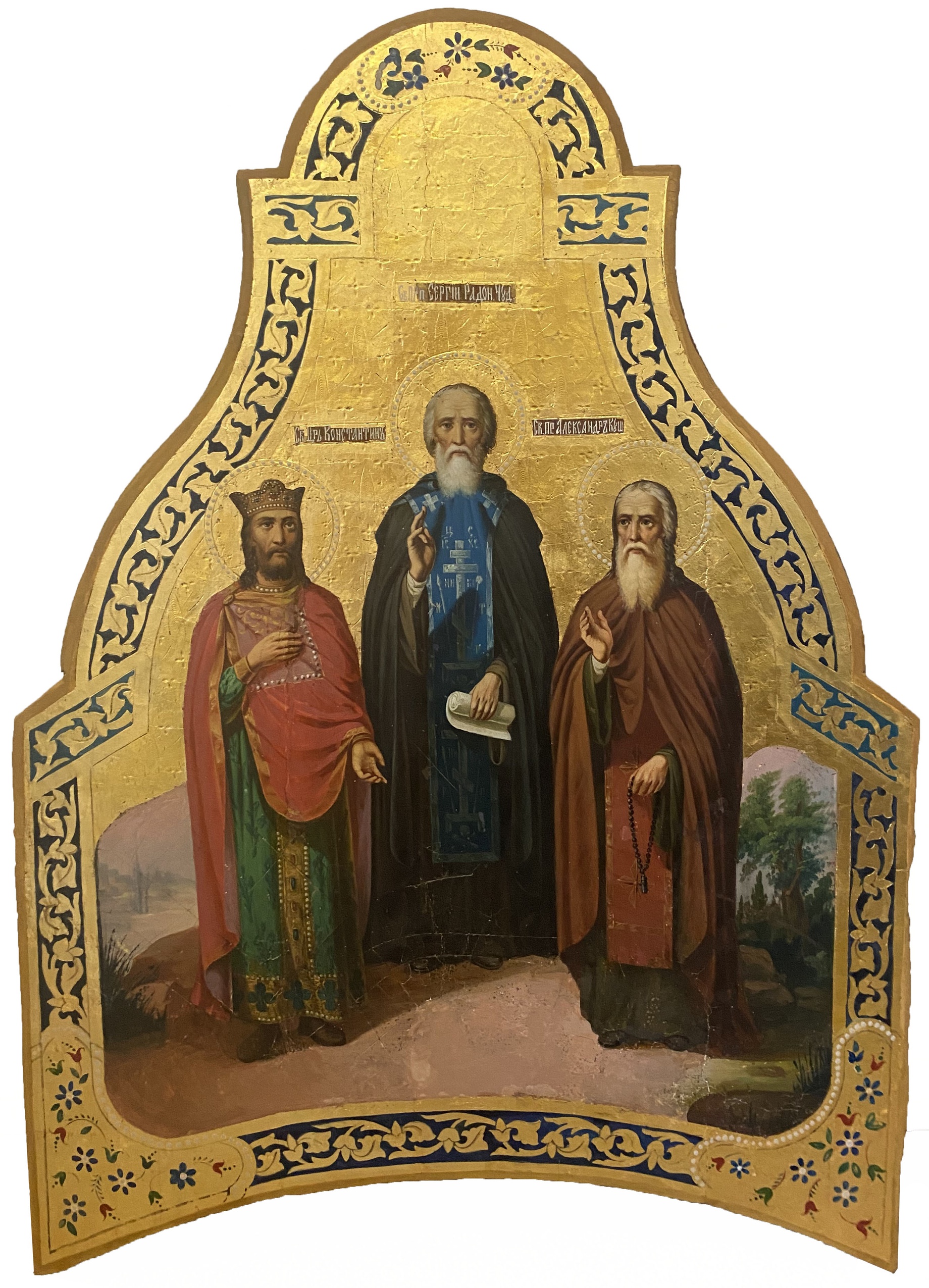 Икона Храмовая старинная Сергий Радонежский царь Константин Александр Свирский 19 век