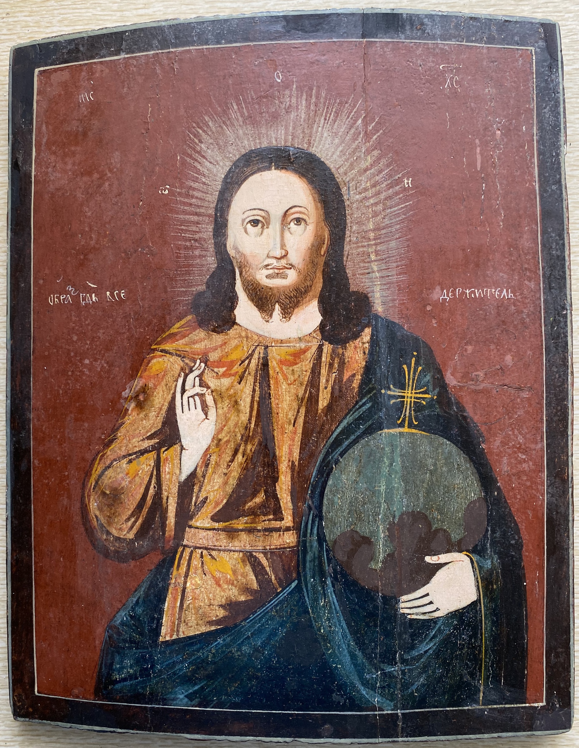 Антикварная Икона Иисус Христос Господь Вседержитель Ранний Холуй 1820 - 1830 гг