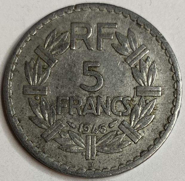 Иностранная монета 5 франков Франция 1946 год