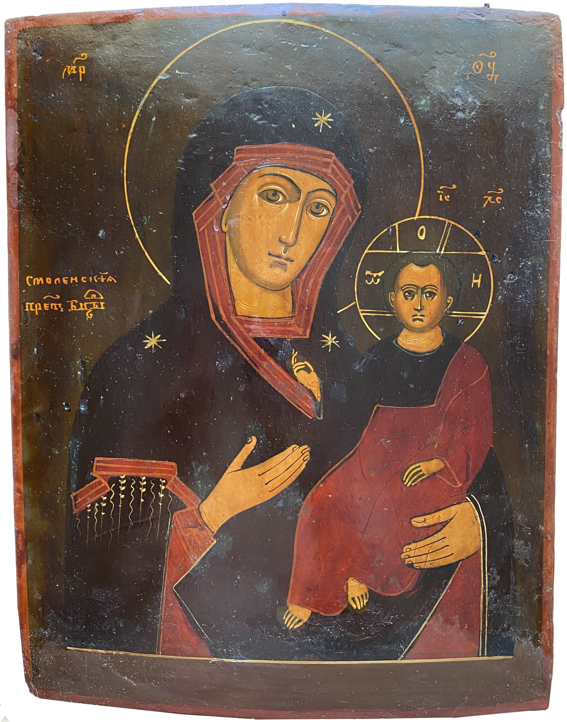 Антикварная Старинная Икона Смоленская Пресвятая Богородица 19 век Ранний Холуй Сертификат
