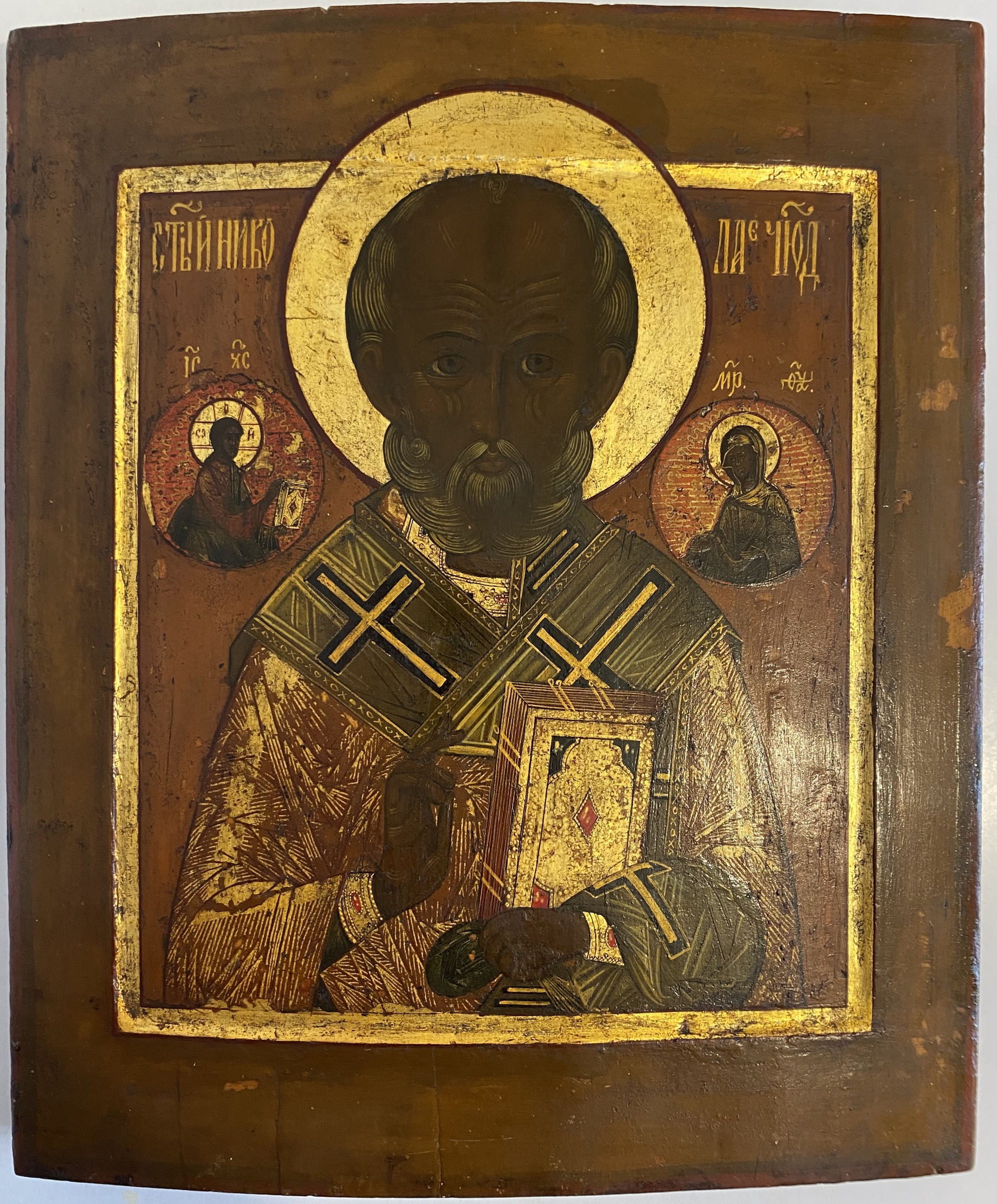 Икона Чудотворец Николай 19 век ковчег сусалка