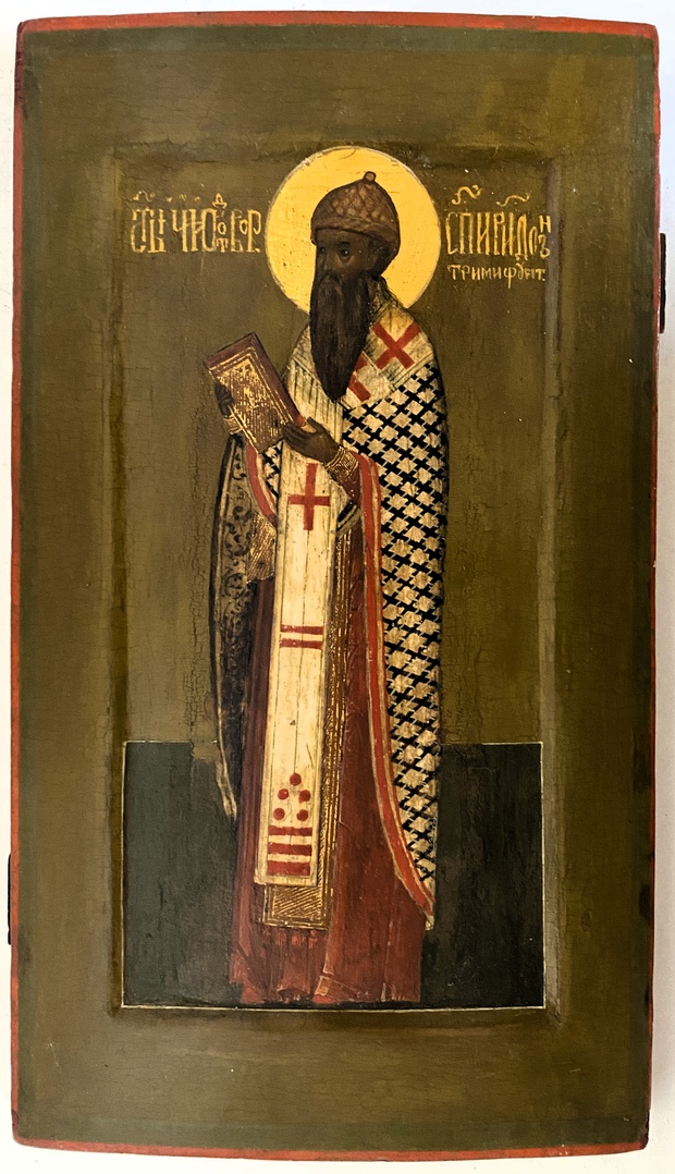 Старинная икона святой Спиридон Тримифунтский 19 век