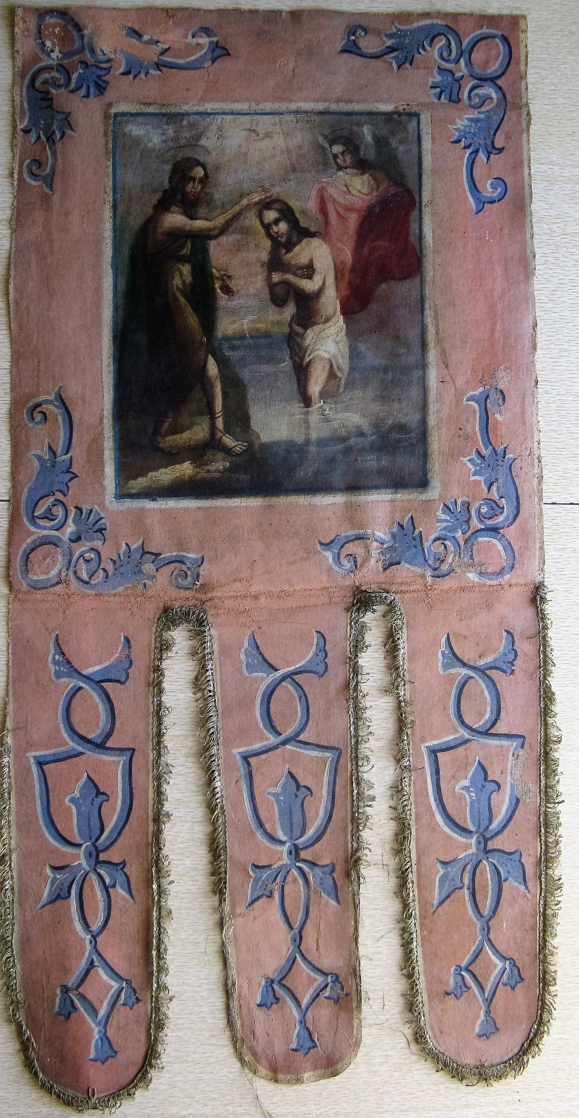 Церковное Знамя Хоругвъ Хоругви выносное двустороннее Холст Масло 19 век