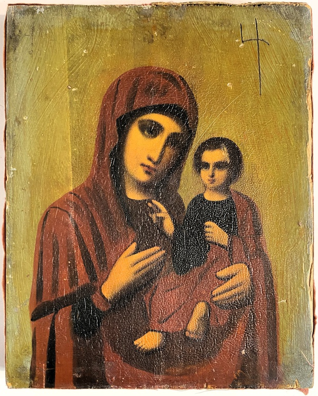 Икона Иверская Богородица обратная сторона бархат 19 век