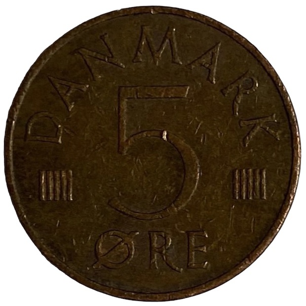 Иностранная монета 5 оре 1976 год Дания