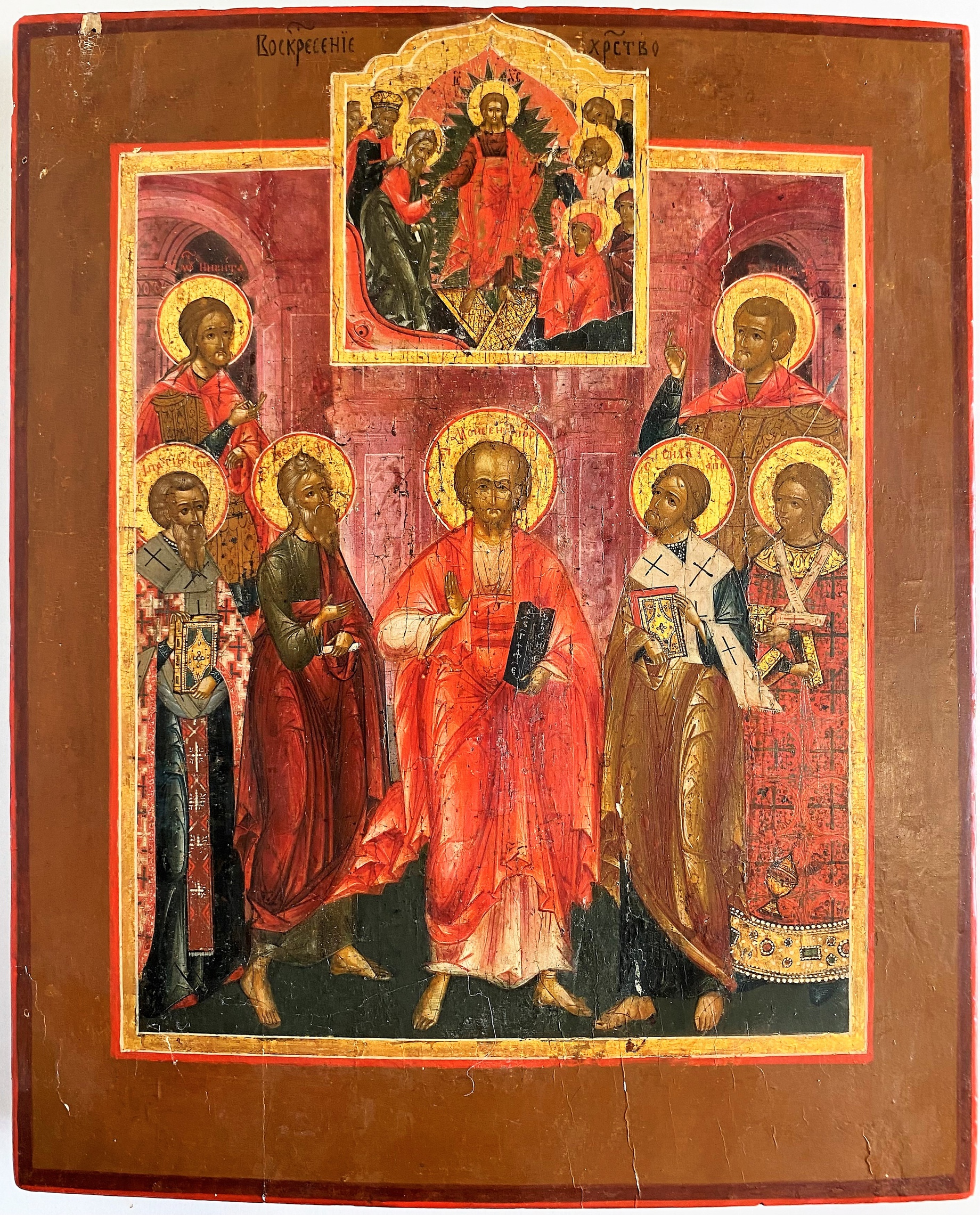 Икона Собор святого Моисея в предстоянии иконе Воскресения ранний 19 век