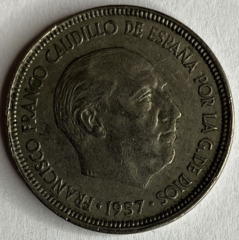 Иностранная монета  5 Песет 1957 года Франко Испания