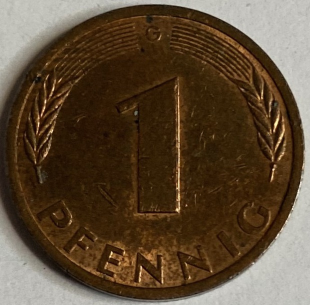 Иностранная монета 1 пфеннинг 1977 год Германия